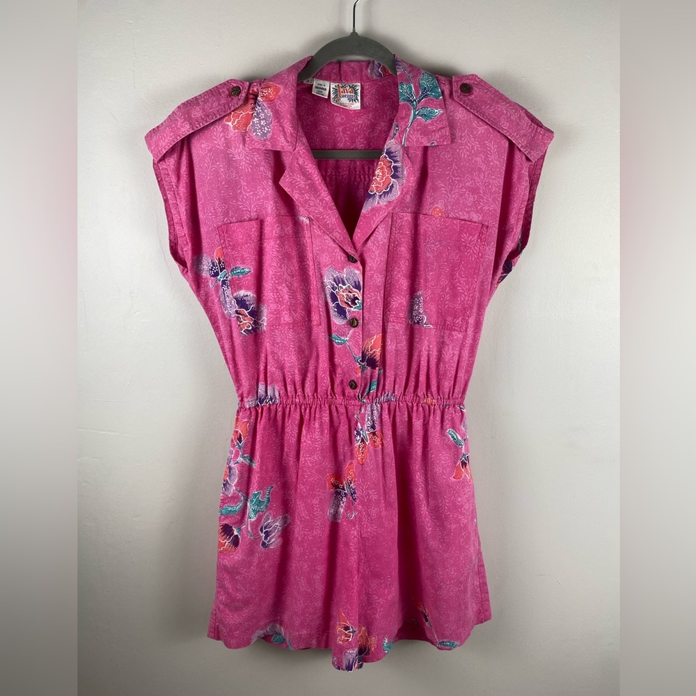 Java Wraps Pink Floral Butterfly Romper Vintage 90s Womens Small